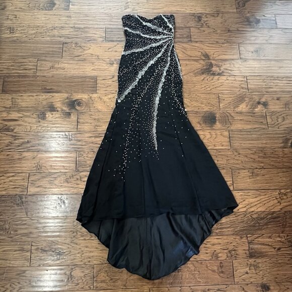 Riva Designs Black Beaded Evening Prom Dress Size 6 Small Strapless Whimsigoth - Picture 2 of 16